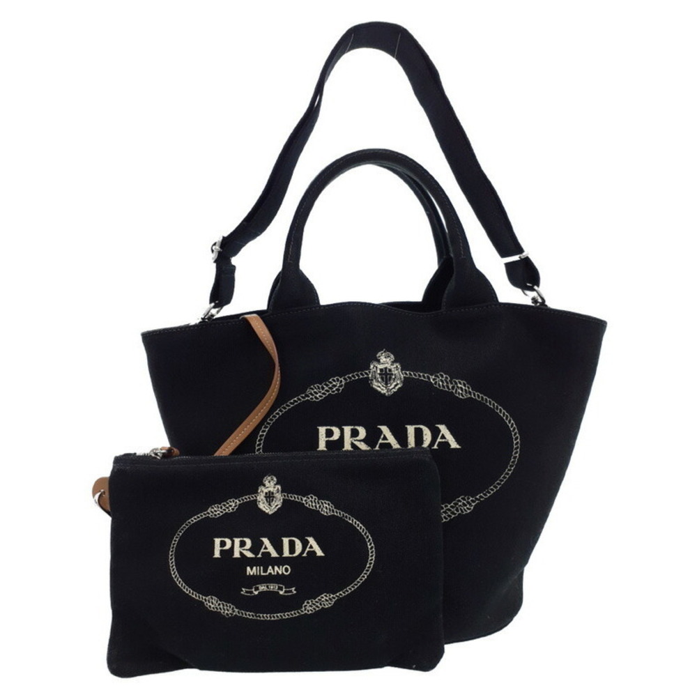 Prada Canapa Logo Print Canvas Tote Bag 2way Black